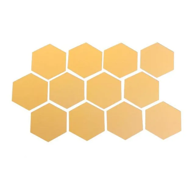 12Pcs 3D Hexagon Acrylic Mirror Wall Stickers DIY Art Wall Decor Stickers Home Decor Living Room Mirrored Decorative Sticker