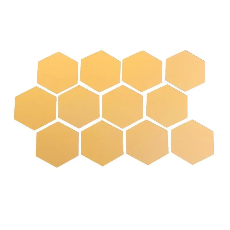 12Pcs 3D Hexagon Acrylic Mirror Wall Stickers DIY Art Wall Decor Stickers Home Decor Living Room Mirrored Decorative Sticker