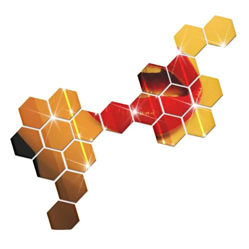 12Pcs 3D Hexagon Acrylic Mirror Wall Stickers DIY Art Wall Decor Stickers Home Decor Living Room Mirrored Decorative Sticker