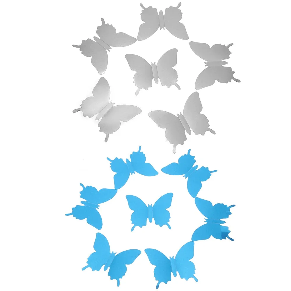 12Pcs/lot 3D Mirror Wall Stickers Butterflies Decoration PVC Art Sticker Living Room Bedroom Adhesive Wall Pappers