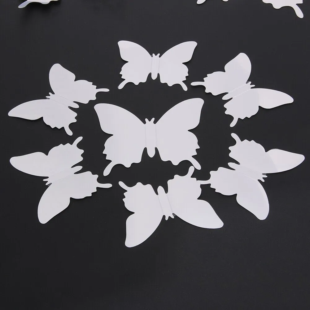 12Pcs/lot 3D Mirror Wall Stickers Butterflies Decoration PVC Art Sticker Living Room Bedroom Adhesive Wall Pappers