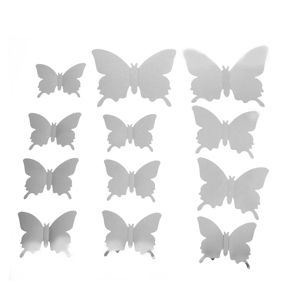 12Pcs/lot 3D Mirror Wall Stickers Butterflies Decoration PVC Art Sticker Living Room Bedroom Adhesive Wall Pappers