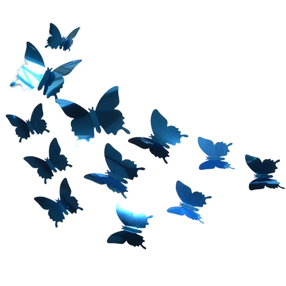 12Pcs/lot 3D Mirror Wall Stickers Butterflies Decoration PVC Art Sticker Living Room Bedroom Adhesive Wall Pappers