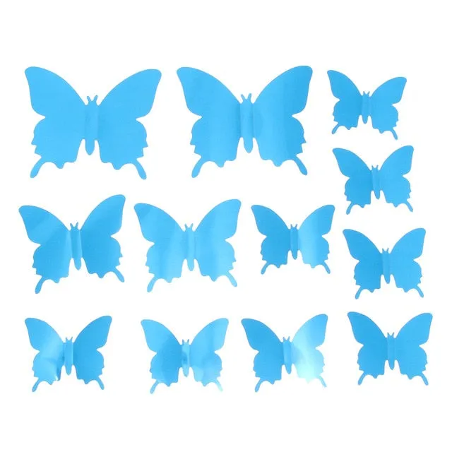 12Pcs/lot 3D Mirror Wall Stickers Butterflies Decoration PVC Art Sticker Living Room Bedroom Adhesive Wall Pappers