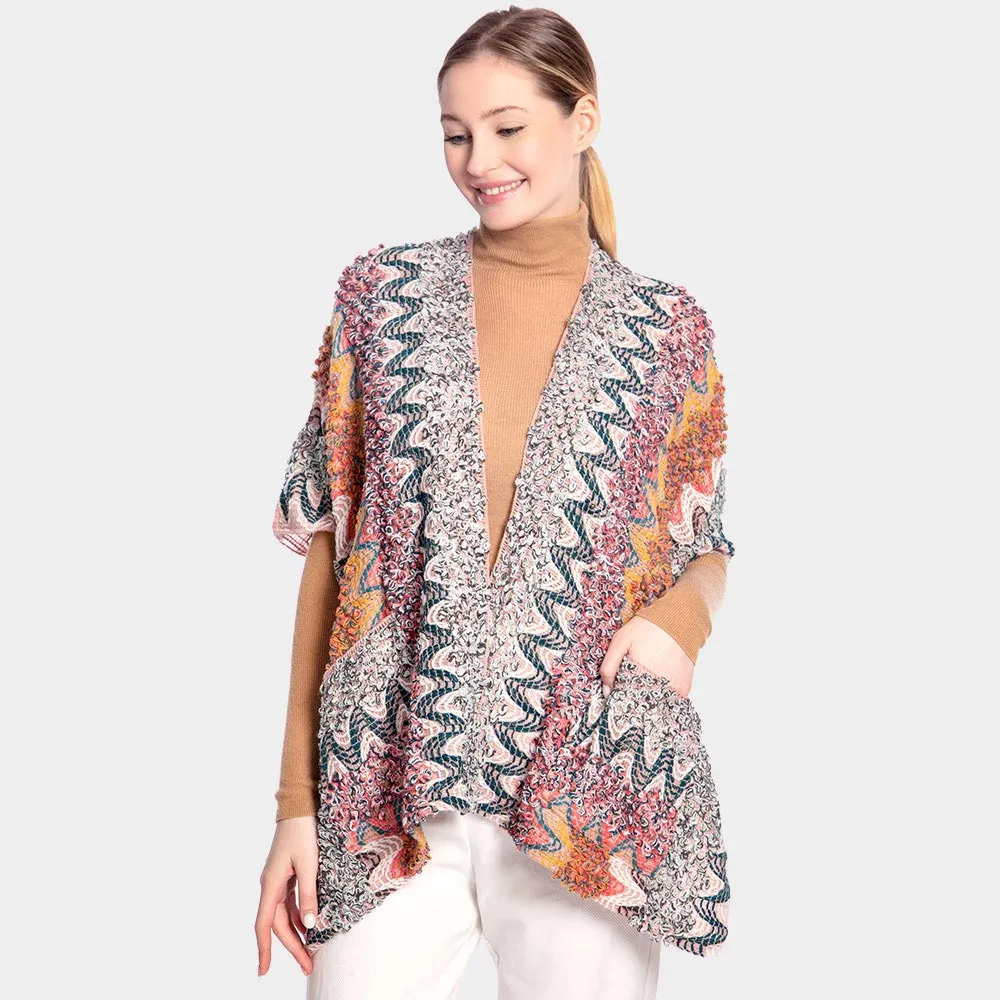 Boho Patterned Front Pocket Ruana Mauve