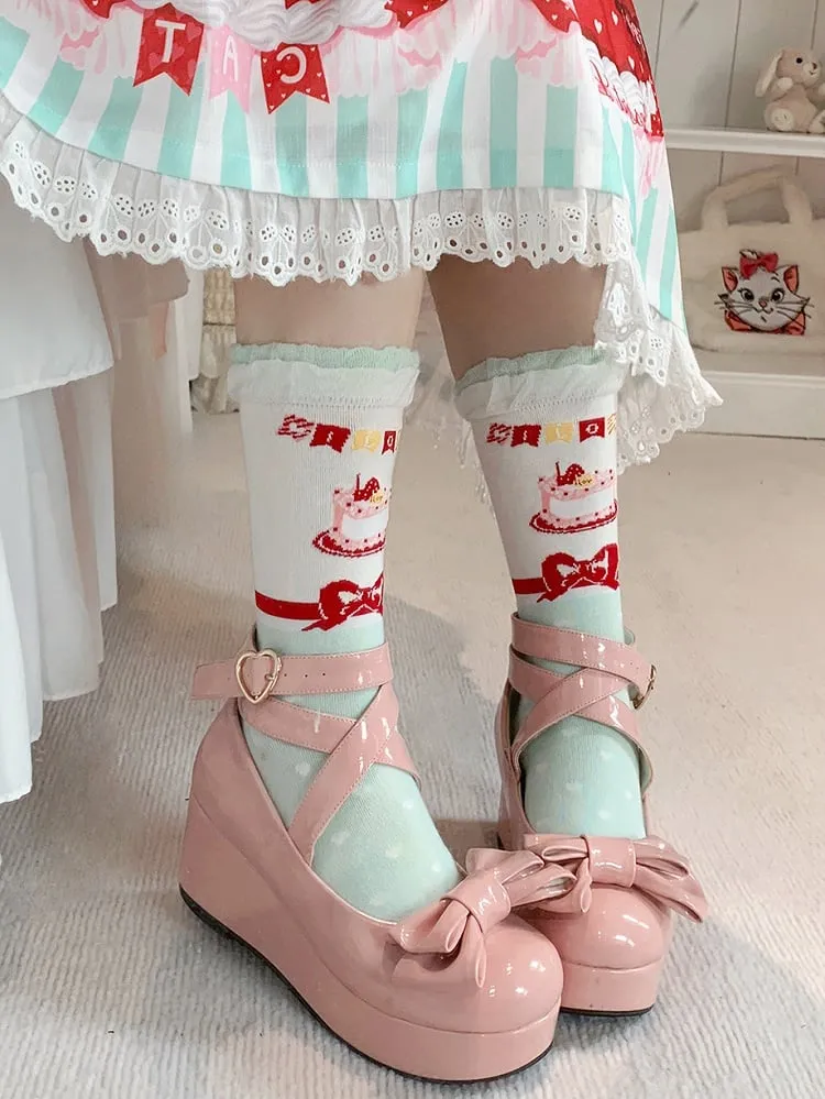 Cake Print Sweet Lolita Calf Socks