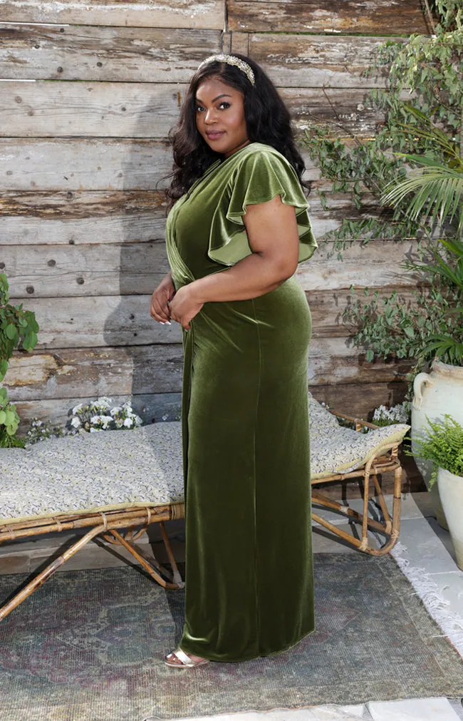 Clara Velvet Gown - Olive Green