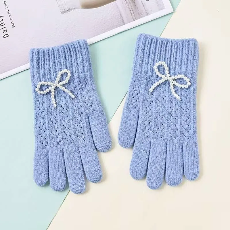 Pearl Bow Knit Gloves