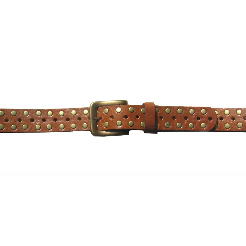 Skinny Studded Belt - Cognac