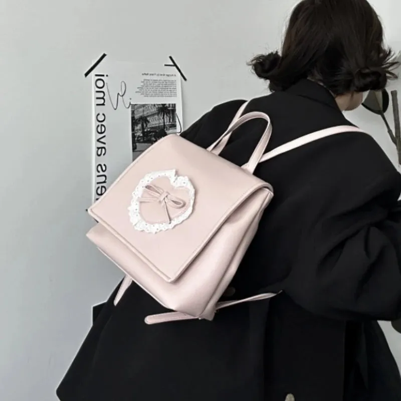 UAKISS  -  Backpacks for Women 2024 New Heart Bow Students Fashion Schoolbags Sweet Y2k Aesthetic Chic Kawaii Trendy Backpack Korean Female