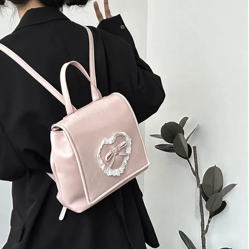UAKISS  -  Backpacks for Women 2024 New Heart Bow Students Fashion Schoolbags Sweet Y2k Aesthetic Chic Kawaii Trendy Backpack Korean Female