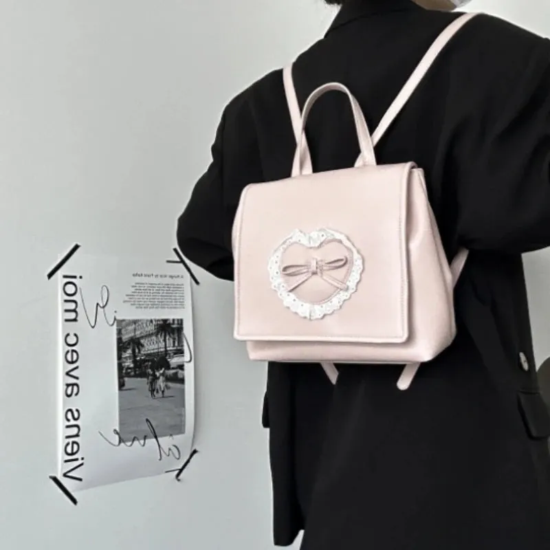 UAKISS  -  Backpacks for Women 2024 New Heart Bow Students Fashion Schoolbags Sweet Y2k Aesthetic Chic Kawaii Trendy Backpack Korean Female
