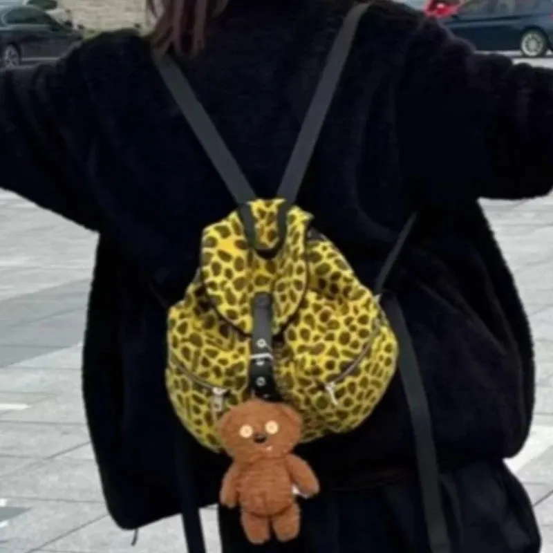 UAKISS  -  Korean Harajuku Leopard Vintage Bags for Women Y2k Aesthetic Streetwear Trendy Schoolbags Japanese Students All Match Backpacks
