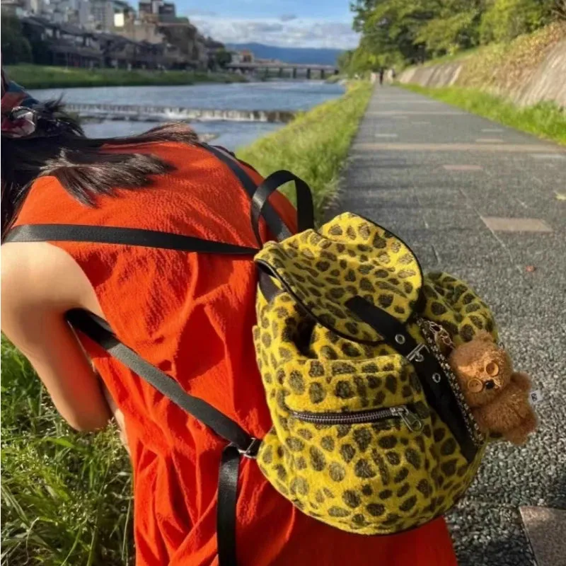 UAKISS  -  Korean Harajuku Leopard Vintage Bags for Women Y2k Aesthetic Streetwear Trendy Schoolbags Japanese Students All Match Backpacks