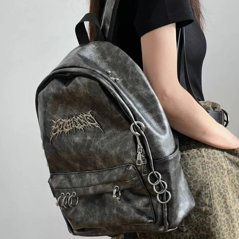 UAKISS  -  Personality Punk Gothic Women Backpack Y2k Aesthetic Trendy Vintage Schoolbags All Match Fashion Casual Backpacks for Students