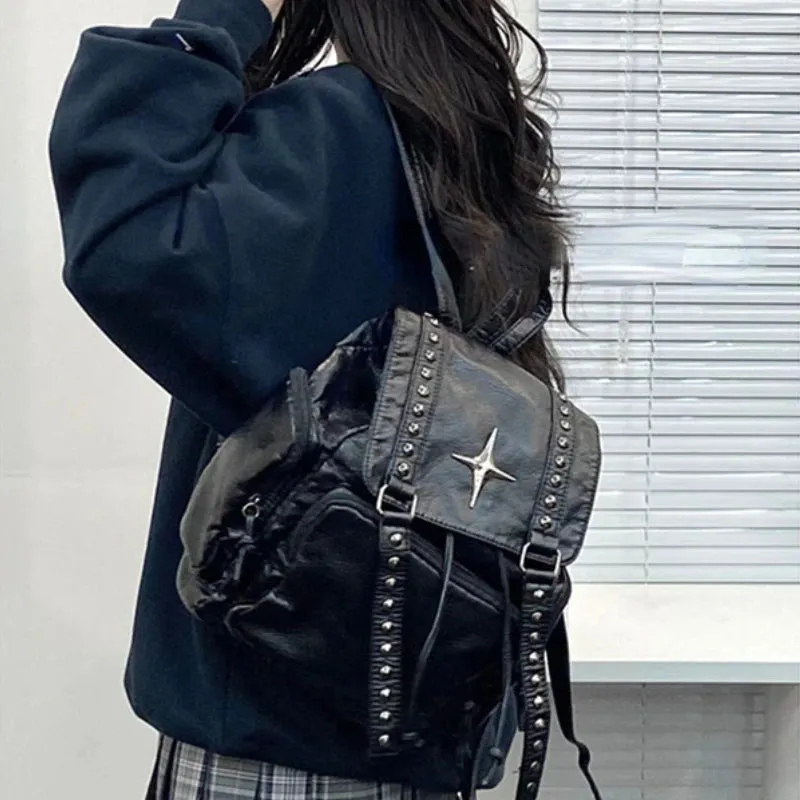 UAKISS  -  Streetwear Punk Cross Students Backpack Vintage All Match Trendy Women's Bags Japanese Y2k Aesthetic Casual Fashion Backpacks