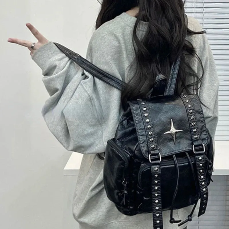 UAKISS  -  Streetwear Punk Cross Students Backpack Vintage All Match Trendy Women's Bags Japanese Y2k Aesthetic Casual Fashion Backpacks