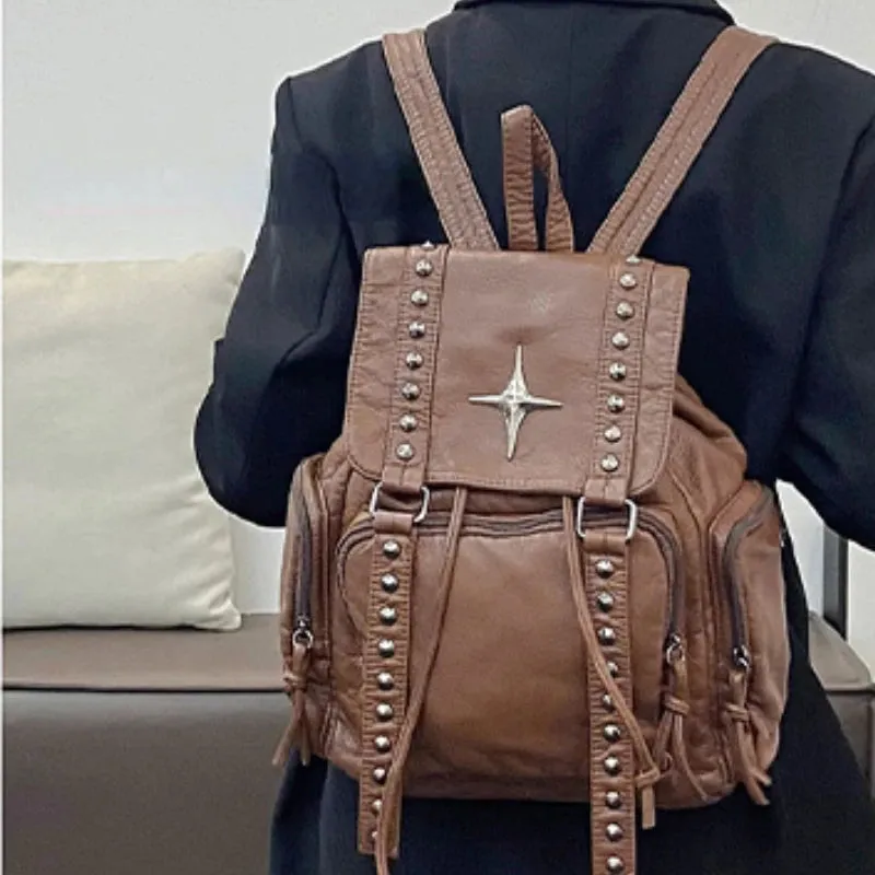 UAKISS  -  Streetwear Punk Cross Students Backpack Vintage All Match Trendy Women's Bags Japanese Y2k Aesthetic Casual Fashion Backpacks