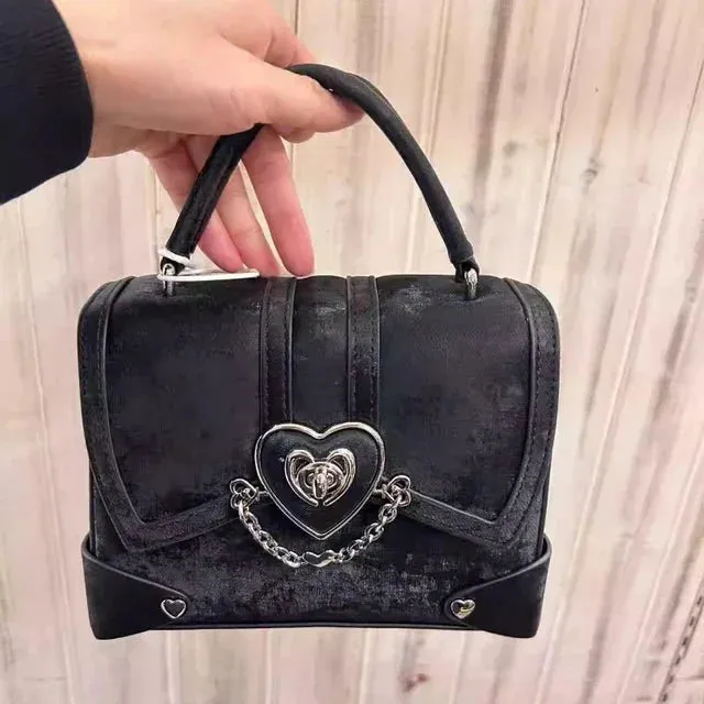 UAKISS  -  Sweet Y2k Aesthetic All Match Fairy Top-Handle Bag Korean Chic Heart Chain Handbags Women Elegant Casual Mini Square Bags Trendy