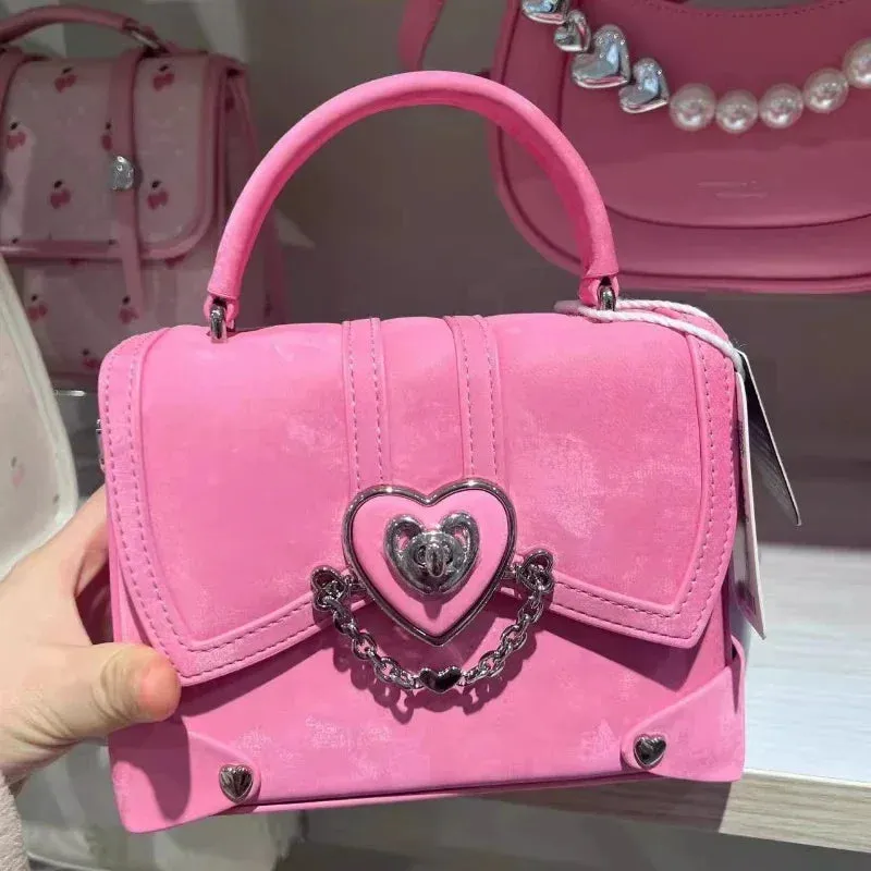 UAKISS  -  Sweet Y2k Aesthetic All Match Fairy Top-Handle Bag Korean Chic Heart Chain Handbags Women Elegant Casual Mini Square Bags Trendy