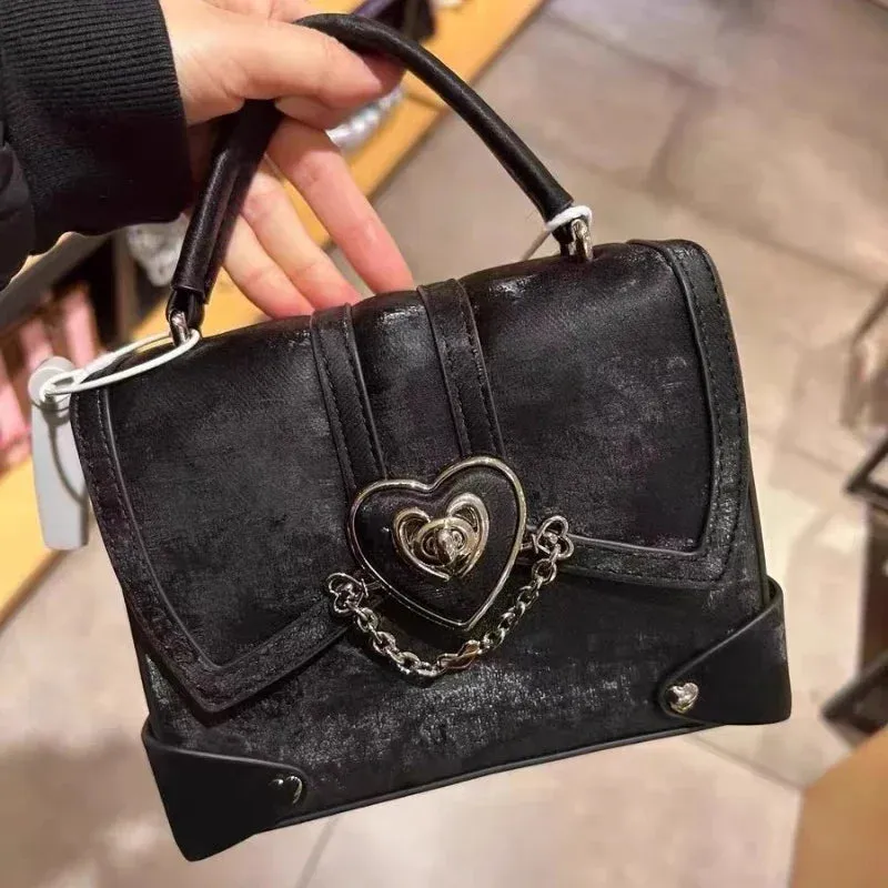UAKISS  -  Sweet Y2k Aesthetic All Match Fairy Top-Handle Bag Korean Chic Heart Chain Handbags Women Elegant Casual Mini Square Bags Trendy