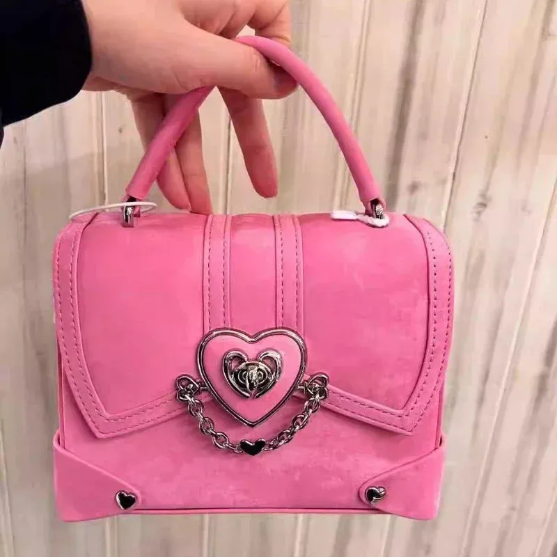 UAKISS  -  Sweet Y2k Aesthetic All Match Fairy Top-Handle Bag Korean Chic Heart Chain Handbags Women Elegant Casual Mini Square Bags Trendy