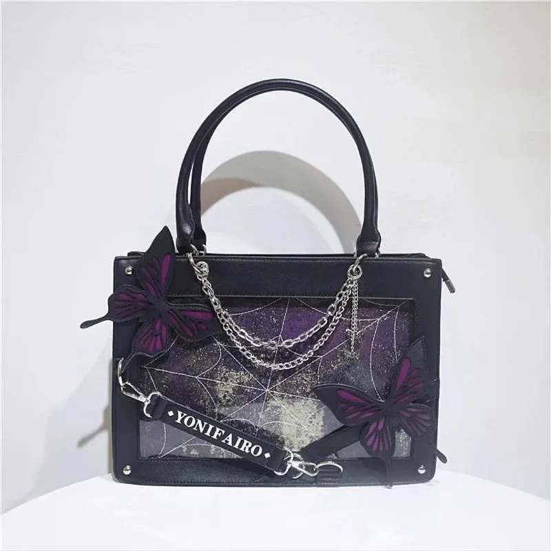UAKISS  -  Sweet Y2k Lolita Butterfly Chain Shoulder Bags Trendy Gothic Harajuku Ita Bag Japanese Chic Women Transparent Handbags Crossbody