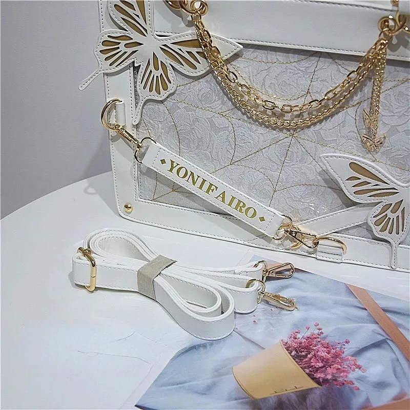 UAKISS  -  Sweet Y2k Lolita Butterfly Chain Shoulder Bags Trendy Gothic Harajuku Ita Bag Japanese Chic Women Transparent Handbags Crossbody
