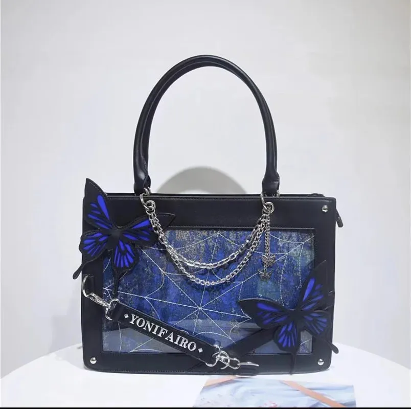 UAKISS  -  Sweet Y2k Lolita Butterfly Chain Shoulder Bags Trendy Gothic Harajuku Ita Bag Japanese Chic Women Transparent Handbags Crossbody