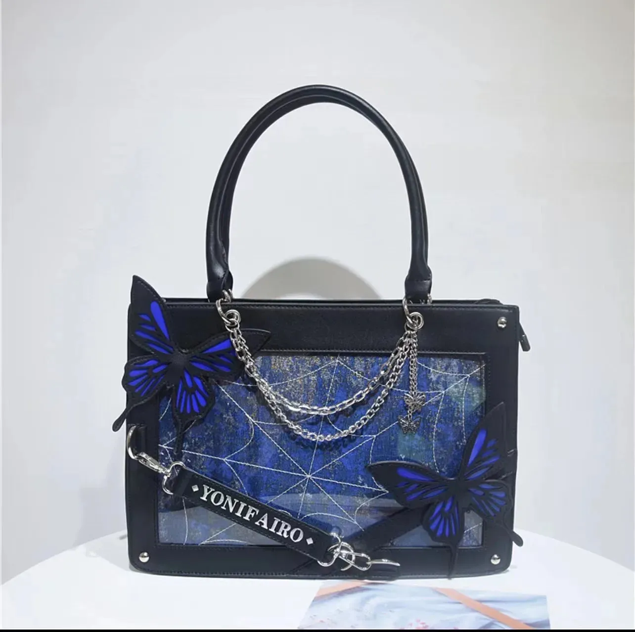 UAKISS  -  Sweet Y2k Lolita Butterfly Chain Shoulder Bags Trendy Gothic Harajuku Ita Bag Japanese Chic Women Transparent Handbags Crossbody