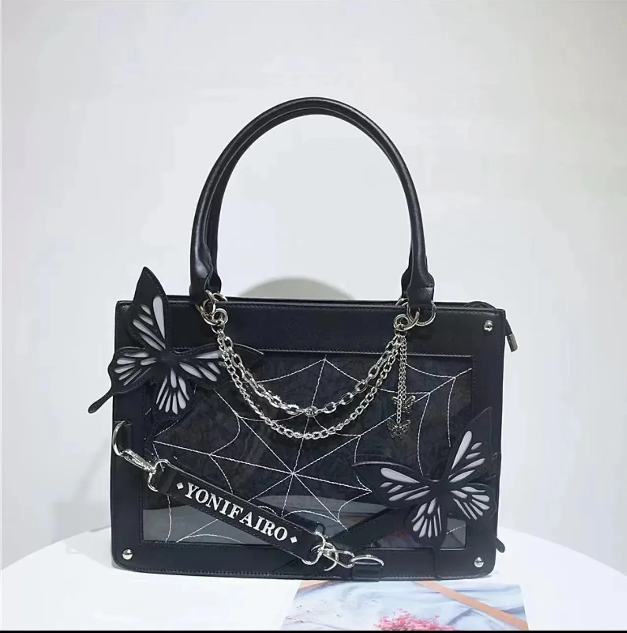 UAKISS  -  Sweet Y2k Lolita Butterfly Chain Shoulder Bags Trendy Gothic Harajuku Ita Bag Japanese Chic Women Transparent Handbags Crossbody