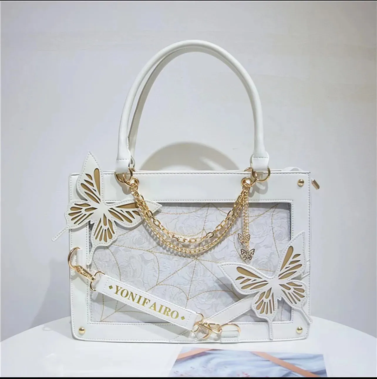 UAKISS  -  Sweet Y2k Lolita Butterfly Chain Shoulder Bags Trendy Gothic Harajuku Ita Bag Japanese Chic Women Transparent Handbags Crossbody