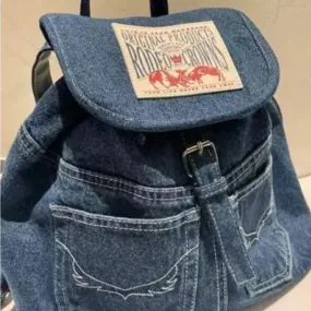 UAKISS  -  Trendy Vintage Denim Female Mini Backpacks Fashion All Match Casual Casual Girls Schoolbags Streetwear Y2k Simple Bags for Women