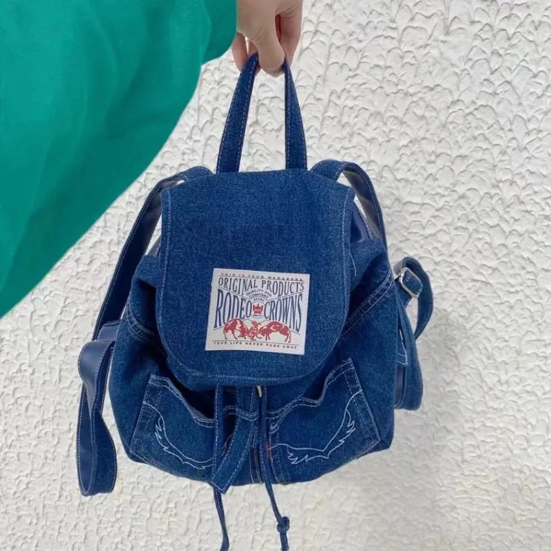 UAKISS  -  Trendy Vintage Denim Female Mini Backpacks Fashion All Match Casual Casual Girls Schoolbags Streetwear Y2k Simple Bags for Women