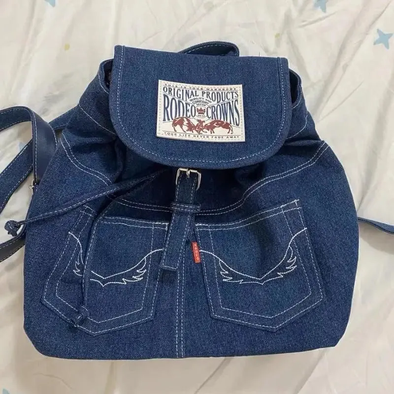 UAKISS  -  Trendy Vintage Denim Female Mini Backpacks Fashion All Match Casual Casual Girls Schoolbags Streetwear Y2k Simple Bags for Women