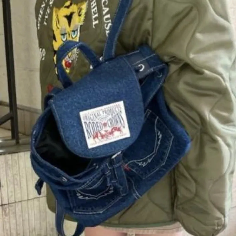 UAKISS  -  Trendy Vintage Denim Female Mini Backpacks Fashion All Match Casual Casual Girls Schoolbags Streetwear Y2k Simple Bags for Women