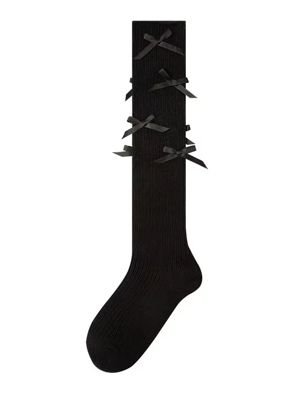 White Sweet Bowknot Calf Socks