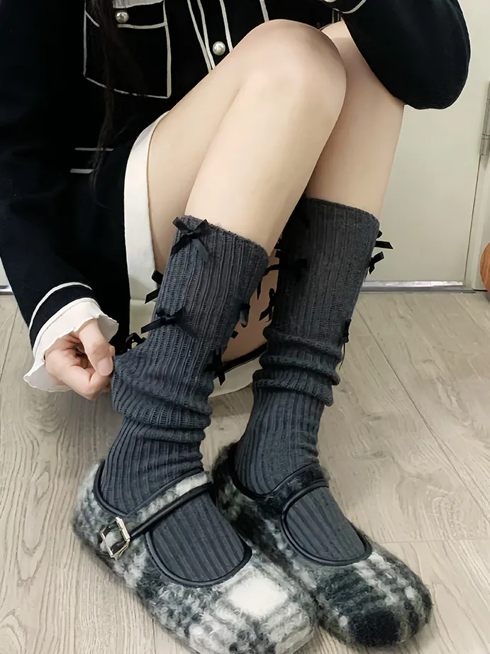 White Sweet Bowknot Calf Socks