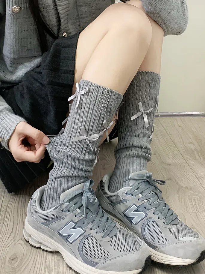 White Sweet Bowknot Calf Socks