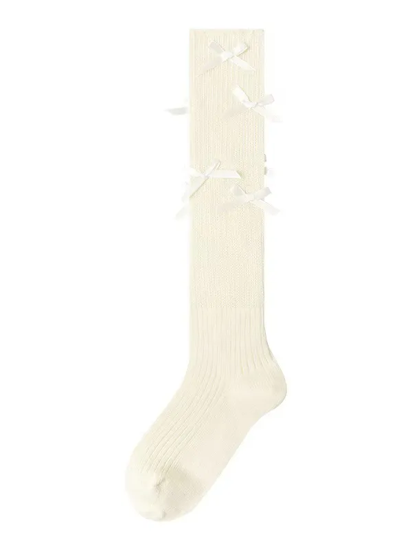 White Sweet Bowknot Calf Socks
