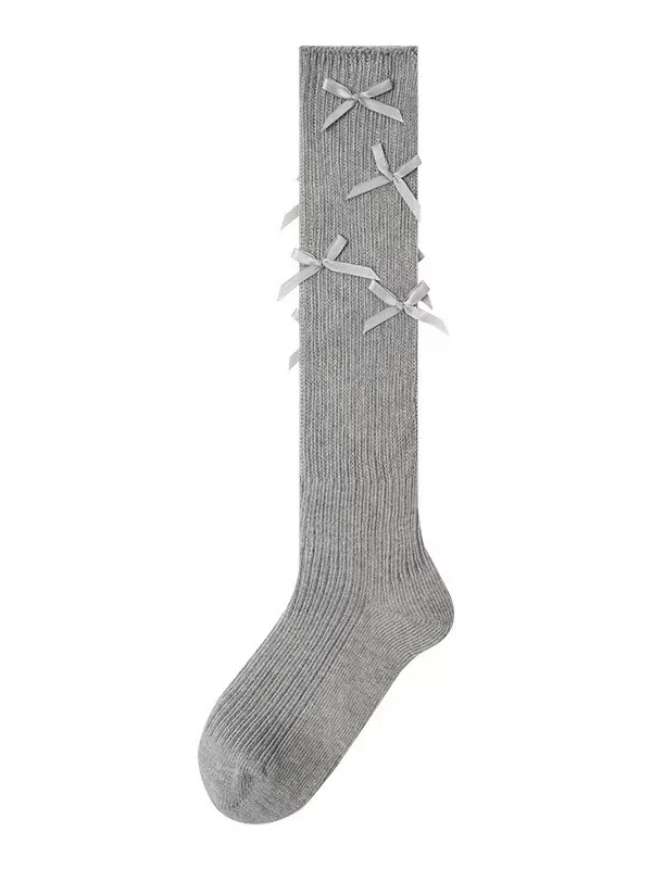White Sweet Bowknot Calf Socks